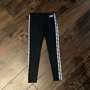 PINK black striped logo leggings